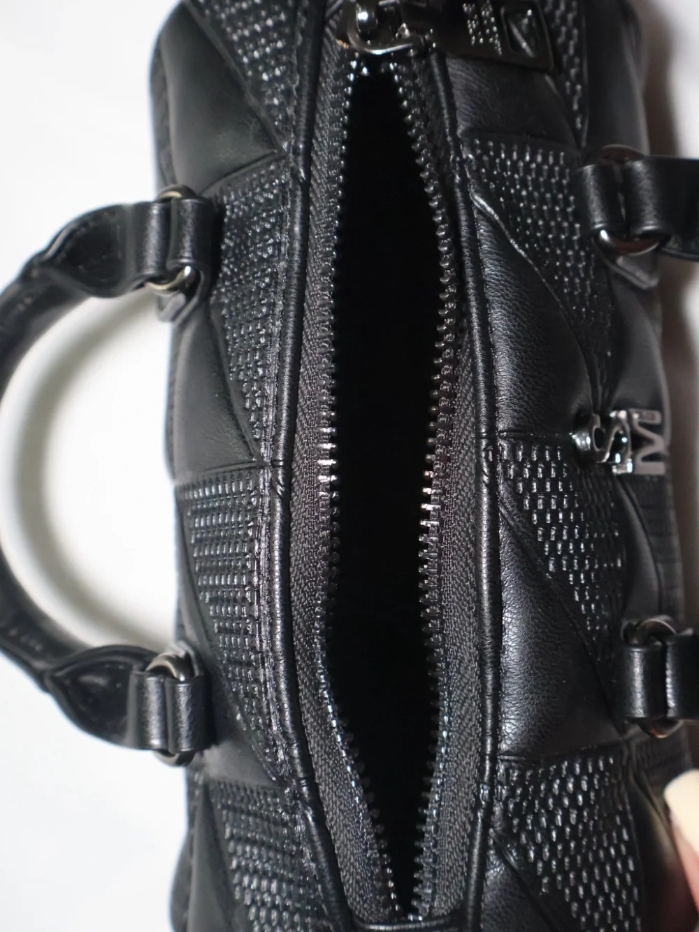 Steve Madden Black Quilted Leather Barrel Bag